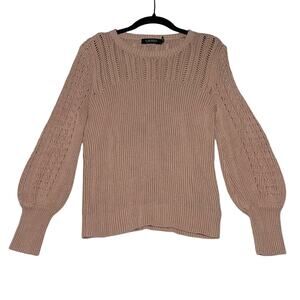 LRL Ralph Lauren Linen Blend Sweater Womens Large Pointelle-Knit Dusty Pink